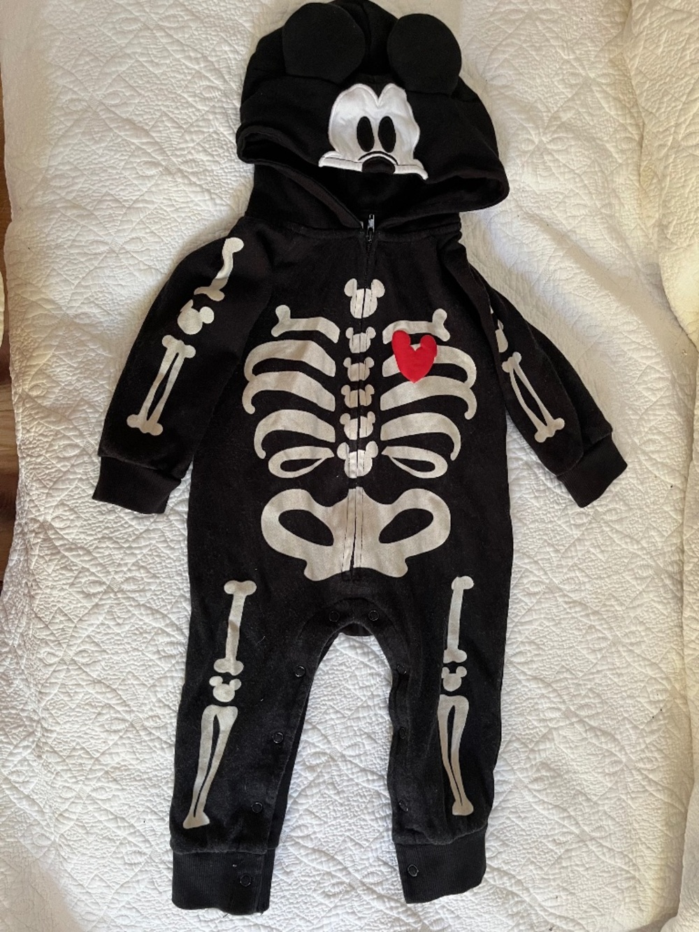 Disney / Mickey Mouse Hooded one piece outfit with Skeleton design for Halloween